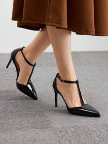 CUCCOO BIZCHIC Giày cao gót mũi nhọn quai chữ T màu đen thời trang cho đi làm, hẹn hò, tiệc tùng, ngày lễ Giáng sinh, thu, năm mới, ngày lễ tình nhân - màu đen - Xem 5