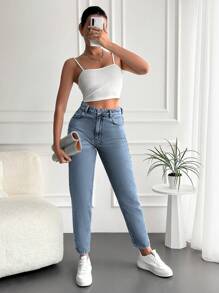 Cloudara High Waist Mom Fit Jeans - Grey - View 3