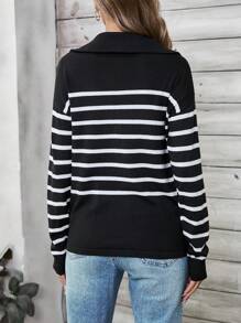 EMERY ROSE Women's Striped Colorblock Open Front Long Sleeve Sweater - Black and White - View 4