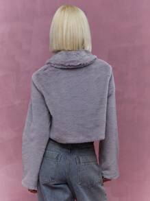 MISSGUIDED Fluffy Collared Crop Coat With False Pockets Winter Wear - Grey - View 2