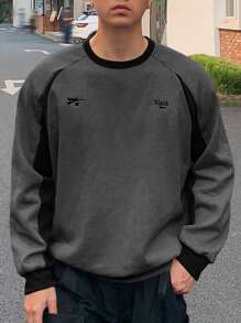 DAZY Men's Casual Letter Printed Raglan Sleeve Long Sleeve Loose Sweatshirt, Spring Autumn - Black - View 1