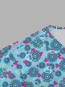 PopScrub Women's Plus Size All Over Print Short Sleeve Clothing Top Uniform, Plus Size Scrub Tops - Blue - View 4