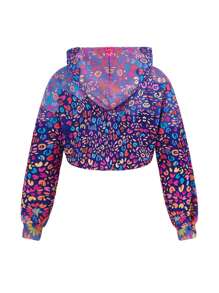 LOURDES VILLAGOMEZ Artist Plus Size Leopard Print Hooded Cropped Sweatshirt And Solid Color Cami Top 2-Piece Set, Spring, For Holiday, Vacation, Festival, Workout, Ibiza Fits, Western Wear