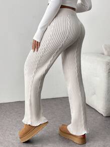 SHEIN Unity Solid-Color Casual Twist Knit Sweater Pants Set - Beige - View 2