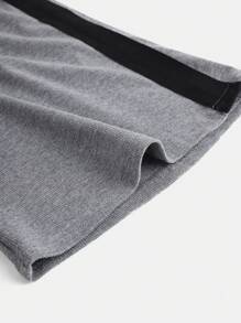 SHEIN Teen Girls' Gray Knit Ruched Low-Waist Contrast Black Belt Flared Pants - Grey - View 4