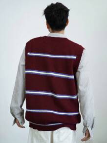 DAZY Men's Summer Letter Knit Vest Fall,Winter - Burgundy - View 2