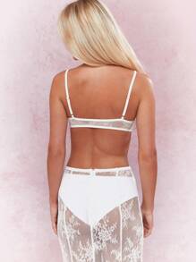 MISSGUIDED Street Logo Label Sheer Lace Cami Bra Top - White - View 2