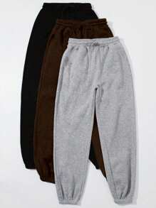 Calvaya Pantalones de chándal holgados informales de unicolor con cordón para tallas grandes - Multicolor - Ver 1