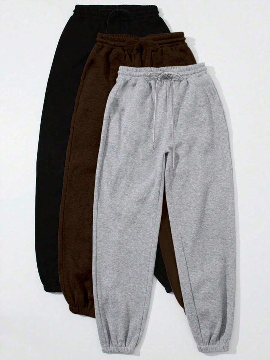 Calvaya Pantalones de chándal holgados informales de unicolor con cordón para tallas grandes - Multicolor - Ver 1
