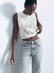 Maija Women's Solid Color Minimalist Sleeveless Sweater - Grey - View 5