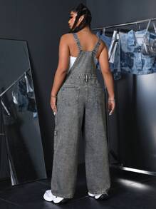 SHEIN ICON Spodnie ogrodniczki jeansowe z luźnym krojem i wieloma kieszeniami, codzienne, na lato