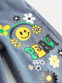 SHEIN Explorewe Tween Girl Graffiti Letter Pattern High Waist Straight Jeans - Medium Wash - View 4