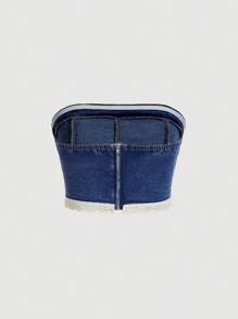 SHEIN MOD Women's Bowknot Embroidered Perforated Denim Cropped Top - Blue - View 2