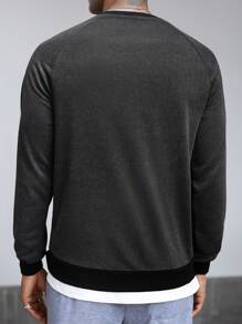 Manfinity Homme Men's Round Neck Raglan Sleeve Loose Casual Sweatshirt, Spring Autumn - Black - View 2