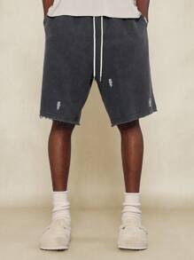 SUMWON Washed Raw Edge Knit Jort With Lighting Embroidery - Black - View 3