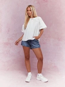 MISSGUIDED Ruched Neck Balloon Short Sleeves Top - White - View 4