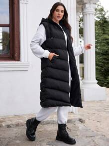 SHEIN Vestă pufă cu glugă cu fermoar