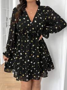 SHEIN Frenchy French Minimalist Ditsy Floral Loose Knee-Length Dress,Beach Dress Sundress,Holiday Outfits Boho - Black - View 8