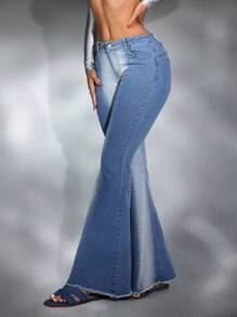 SHEIN SXY Jeans acampanados casuales con bolsillos para mujer - Multicolor - Ver 4