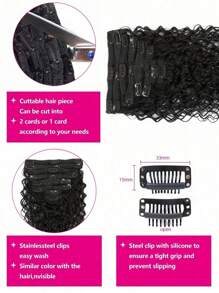 8pcs Clip In Water Wave Human Hair Extension 1B Extension For Women Daily Use Real Easy To Wear Natural Black Color Hair Extensions - Natural Black - View 5