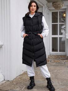 SHEIN Vestă pufă cu glugă cu fermoar