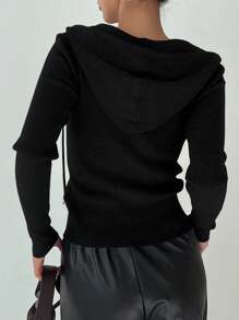 DAZY Women's Slim Solid Color Hooded Long Sleeve Cardigan,Long Sleeve Tops,Fall Clothes,Back To School Clothes Jacket - Black - View 2