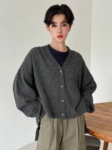 FRIFUL 女士纯色保暖衬里开衫，秋季女装 - 灰色 - 查看 6