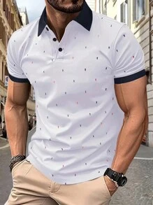 Manfinity Sport Corelite Boyfriend Style Men's Printed Single Breasted Short Sleeve Sports Polo Shirt, Summer School