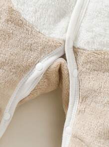 1 件装男婴卡其色纯色毛绒连帽连体衣，舒适温暖的冬季服装 - 卡其色 - 查看 4