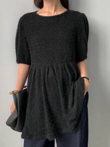 FRIFUL Women's Casual Solid Color Puff Sleeve Blouse, Spring & Autumn,Ruffle