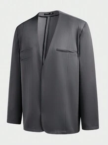 Manfinity VCAY Men's Loose Fit Casual Woven Blazer Jacket, Suitable For Spring, Fall, Winter - Dark Grey - View 6