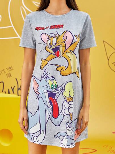 TOM JERRY Cartoon Letter Print Short Sleeve Nightgown, view 7