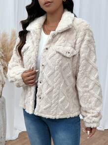 SHEIN Frenchy Áo khoác có họa tiết nhăn nheo dành cho nữ Plus Size - Màu be - Xem 3