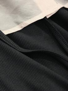 FRIFUL 2pcs Women's Plain Peter Pan Collar Sheer Long Sleeve Top & Lace Trim Slip Dress Set,Ruffle - Black - View 3