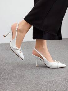 CUCCOO BIZCHIC Women's Fashion White Pumps With Buckle Decor, Sexy Pointed Toe PU Leather High Heels, For Commute, Date, Party, Wedding Spring Shoes Spring Break Easter For Christmas - White - View 6