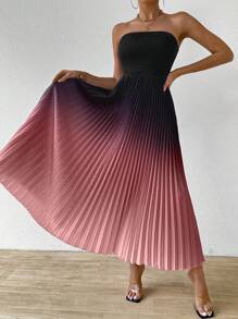SHEIN Unity Ladies' Sexy Ombre Strapless Pleated Hem Dress - Black - View 3