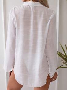 SHEIN Swim Summer Beach Solid Button Front Kimono - White - View 2