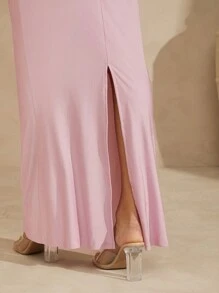 L'Amorae Lace Insert Cami Top And Mermaid Maxi Skirt Set - Pink - View 5