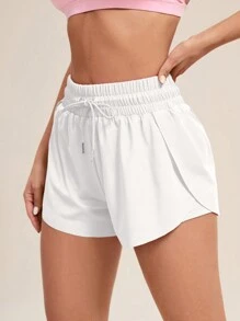 Gameset SHEIN Sport 女士抽绳腰部弹性口袋休闲户外运动短裤 - 白色 - 查看 5