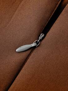 SHEIN Unity 女士纯色拉链口袋休闲半身裙 - 巧克力棕 - 查看 5