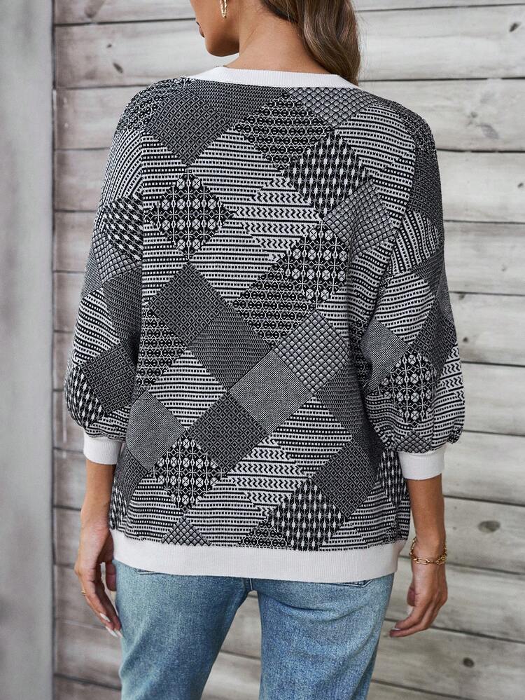 Women Cropped Intarsia Knit Sweater