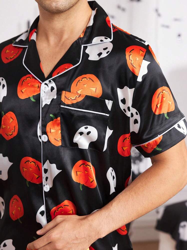 ハロウィンかぼちゃ&おばけ柄 シルクルック パジャマセット（メンズ用