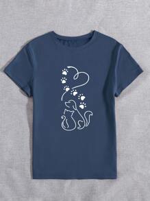 INAWLY Women Short Sleeve Summer Casual T-Shirts With Dog/Cat Paw, Heart Or Pet Owner Gift Graphic Designs Graphic Tees Women Tops