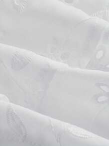 SHEIN Leap Crew Tween Girl Academy Style Asymmetrical Ruffle Hem Eyelet Embroidery Skirt - White - View 3