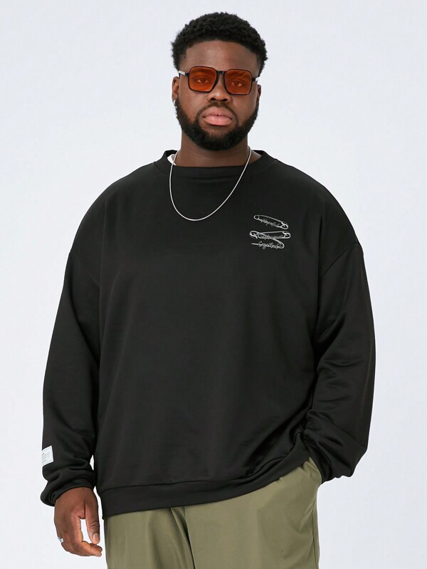 Manfinity NXTstreet Men's Plus Size Relaxed Fit Raglan Sleeve Knit Pullover Sweatshirt For Autumn And Winter