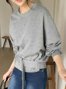 DAZY Áo nỉ ngắn tay cho nữ - Xám - Xem 7