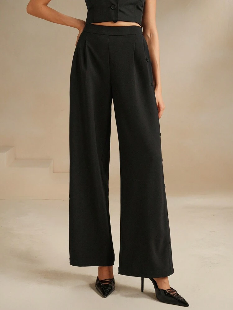 Urban Style Vertical Button Front Zipper Slim Casual Pants