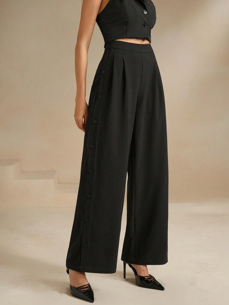 Urban Style Vertical Button Front Zipper Slim Casual Pants