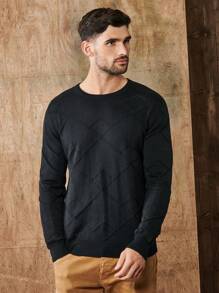 RueChic Men Solid Raglan Sleeve Sweater - Black - View 3
