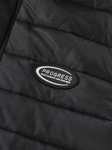 Mittellange gesteppte Jacke mit Kapuze für Tween-Jungen, Herbstbekleidung - Schwarz - Übersicht 4